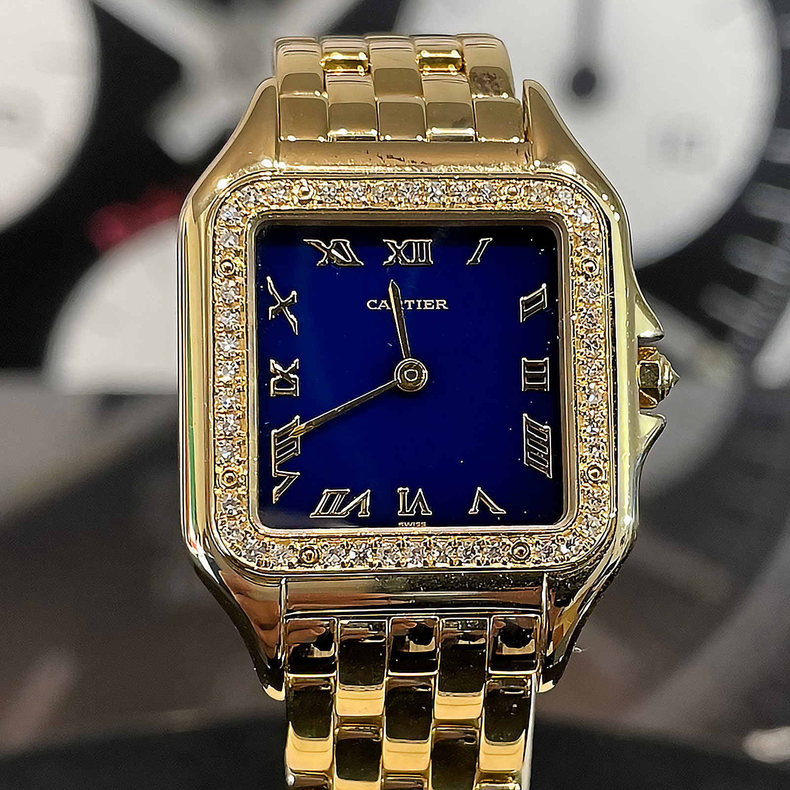 Cartier Panthère Carrè Yellow Gold Large Size Blue Dial
