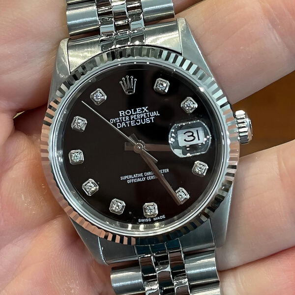 Rolex Datejust 36<br>ONLY PAPER 2001 – Black Big Diamond – 16234